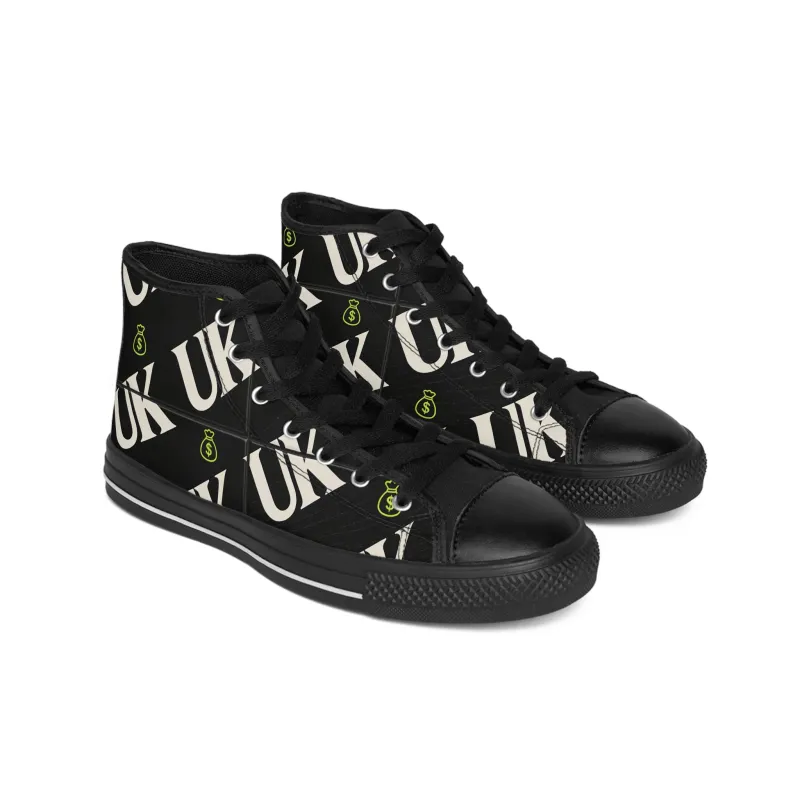 Men’s UK Money Bag High-Top Sneakers – Black Classic Streetwear Shoes made by Unique Kulture