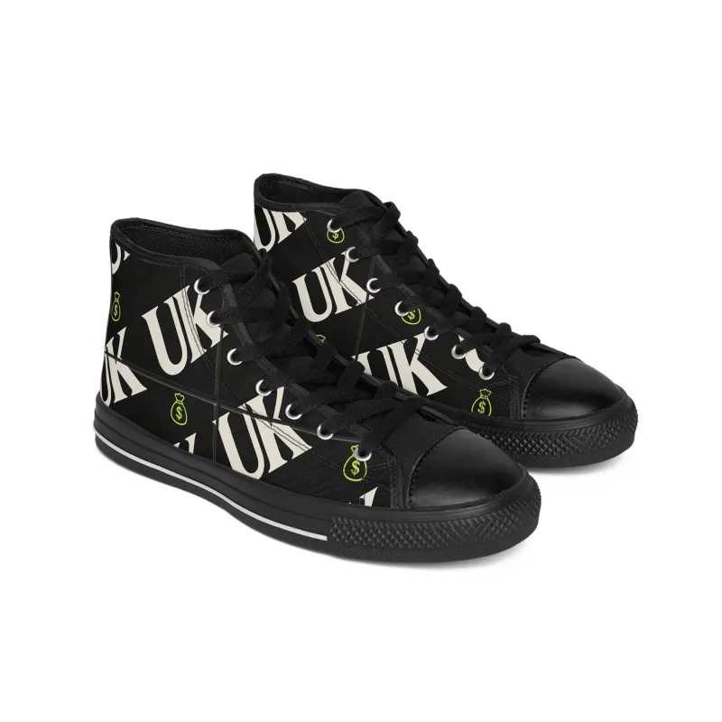 Women’s High-Top “UK” Logo Sneakers – Black Moneybag Streetwear Shoes made by Unique Kulture