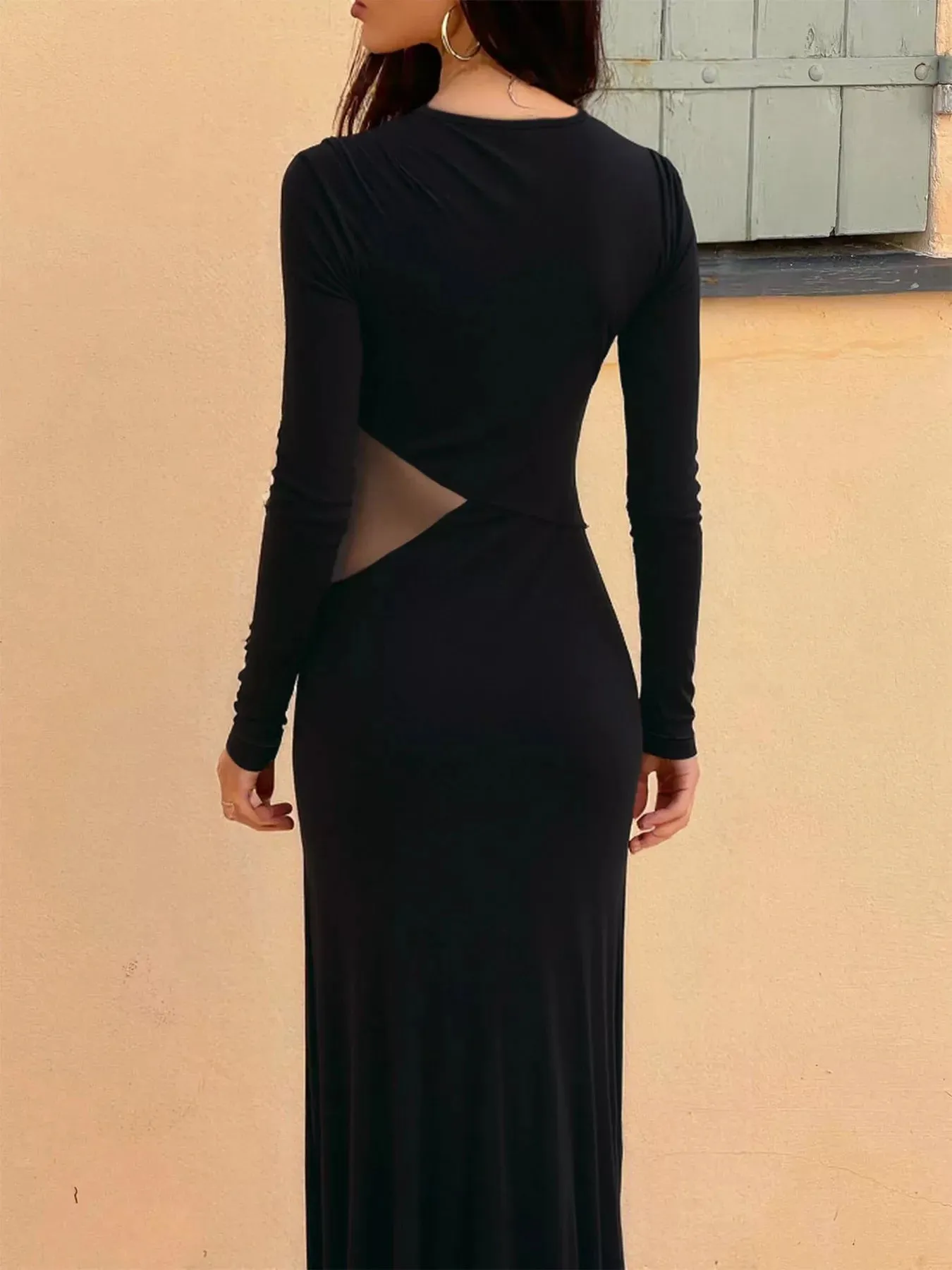 Long Sleeve Maxi Dress with Sheer Panel sold by Unique Kulture product image thumbnail 5