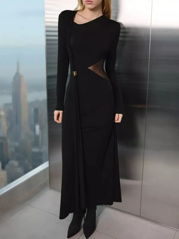 Long Sleeve Maxi Dress with Sheer Panel sold by Unique Kulture