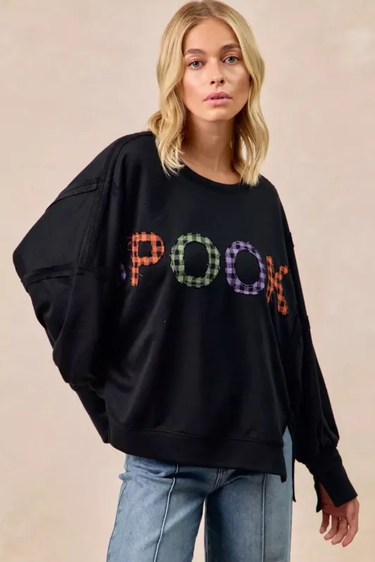 BiBi Spook Plaid Letter Print Oversized Sweatshirt made by Trendsi