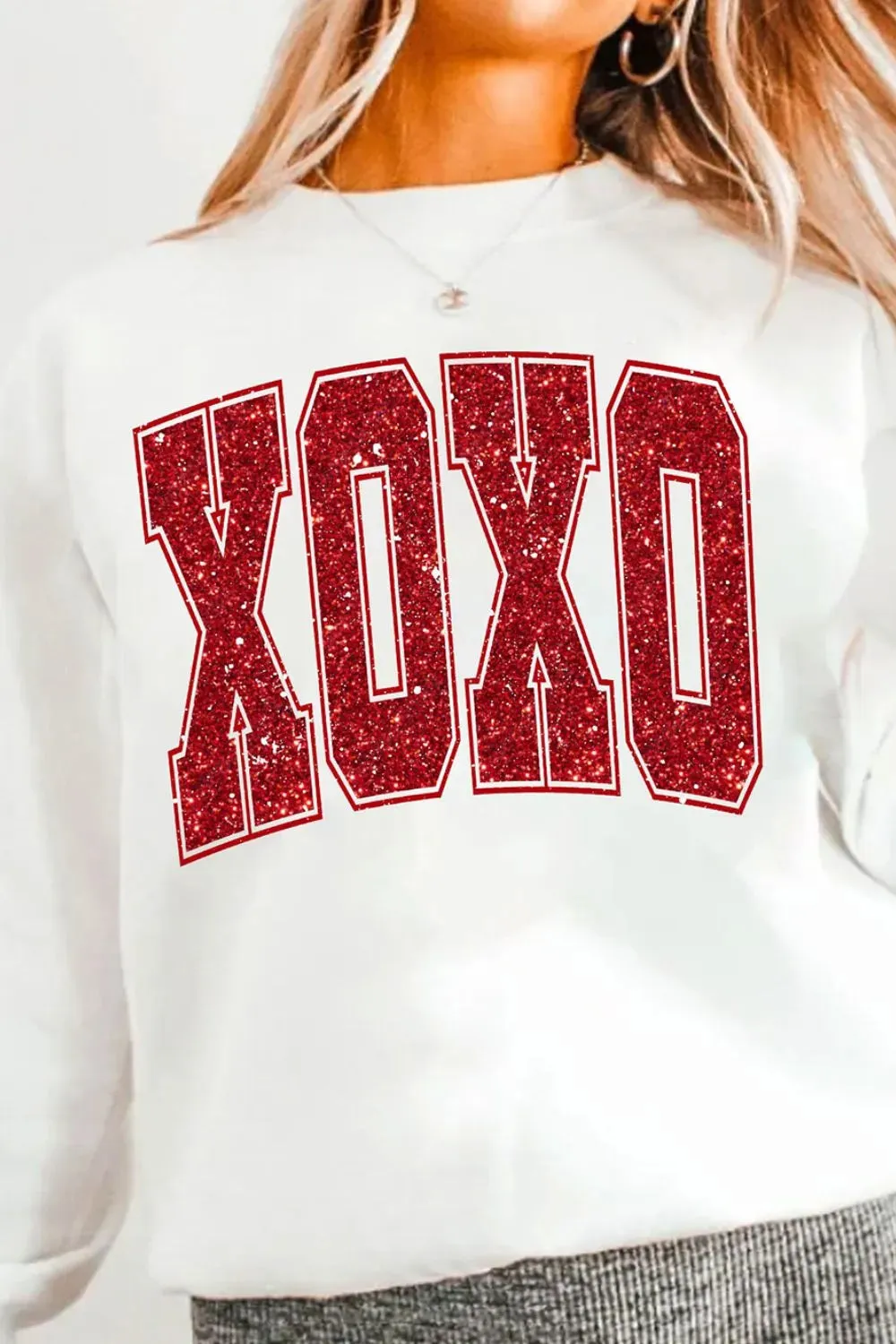 Valentine’s Day XOXO Glitter Round Neck Sweatshirt sold by Unique Kulture product image thumbnail 2