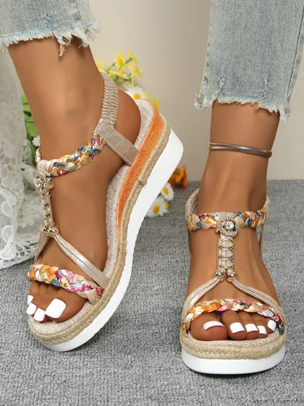 Contrast Woven Wedge Sandals made by Trendsi