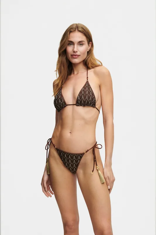 Brown Gold Knit Triangle Bikini sold by HANNE BLOCH