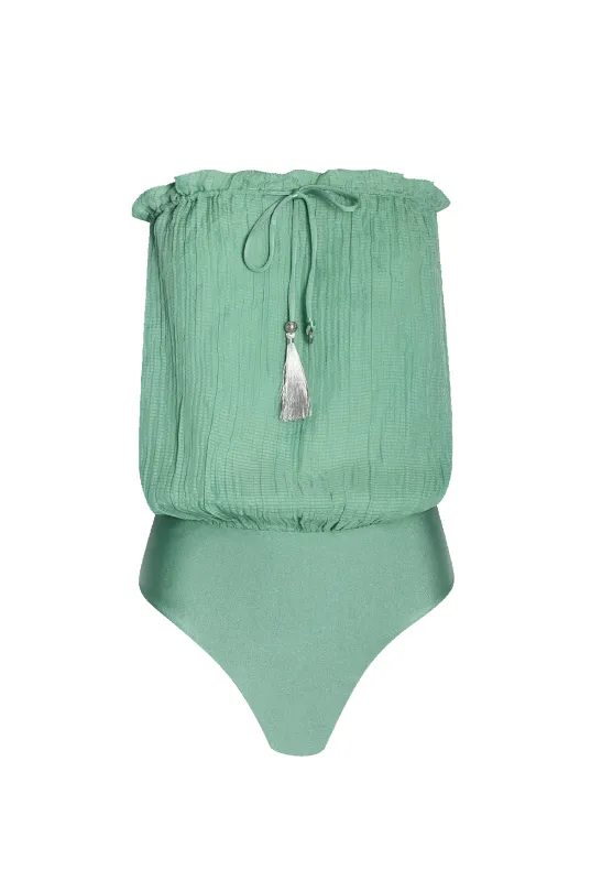 Ocean Bandeau Silk Swimsuit sold by HANNE BLOCH