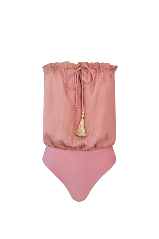 Blush Bandeau Silk Swimsuit sold by HANNE BLOCH