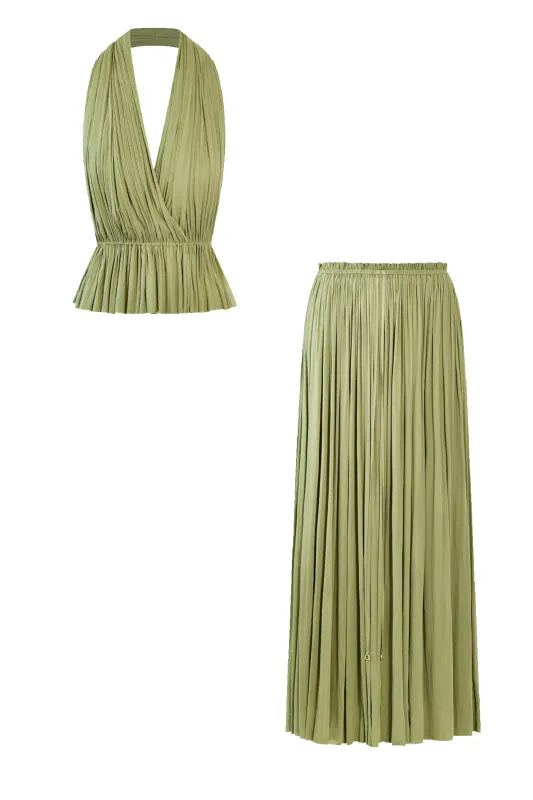 Green Silk Skirt & Top Set sold by HANNE BLOCH