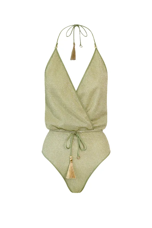 Green Glitter V-Swimsuit sold by HANNE BLOCH