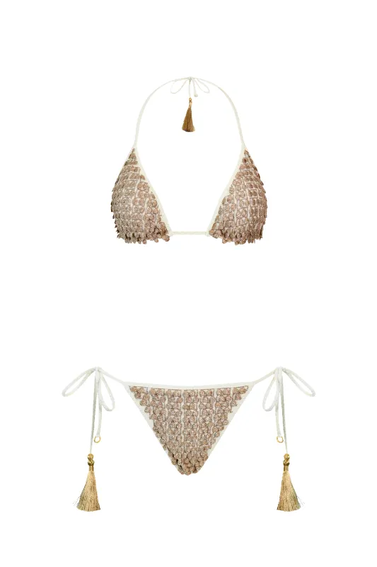 White Pom Pom Triangle Bikini sold by HANNE BLOCH