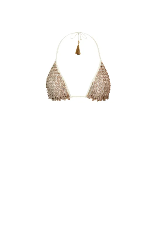 White Pom Pom Triangle Bikini - Top sold by HANNE BLOCH