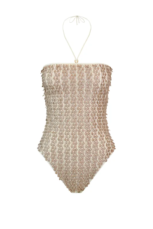 White Pom Pom Swimsuit sold by HANNE BLOCH