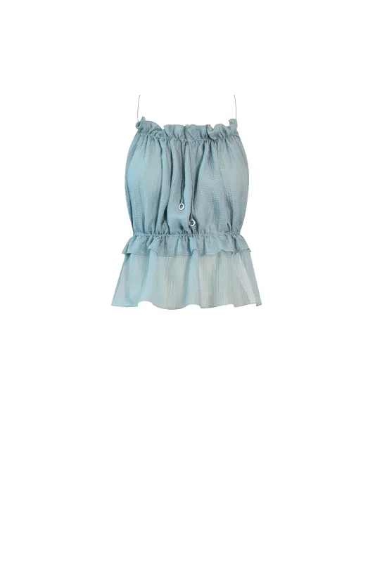 Ice Blue String Silk Top sold by HANNE BLOCH