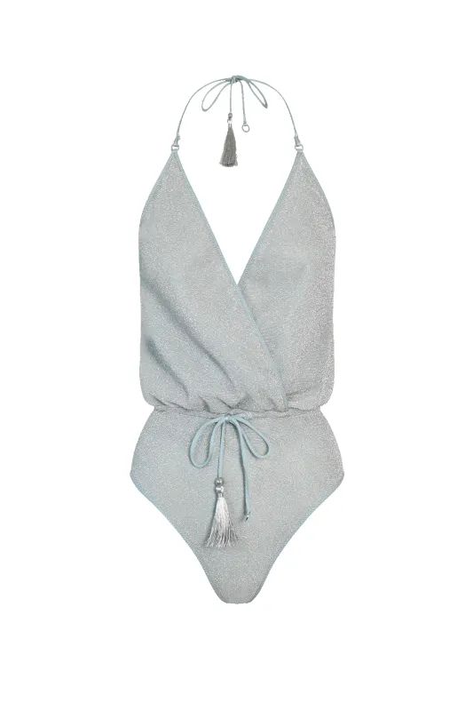 Ice Blue Glitter V-Swimsuit sold by HANNE BLOCH