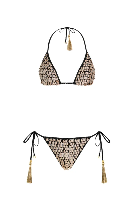 Black Pom Pom Triangle Bikini sold by HANNE BLOCH