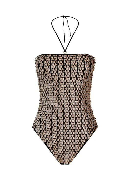 Black Pom Pom Swimsuit sold by HANNE BLOCH