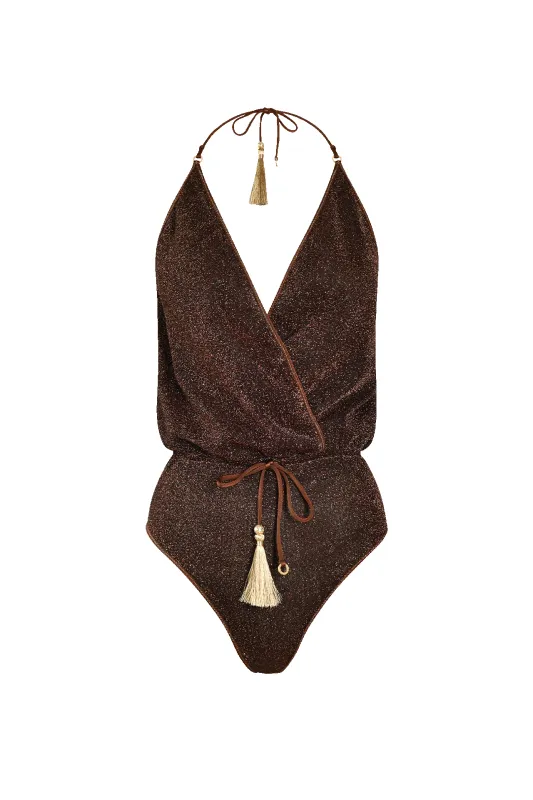 Brown Glitter V-Swimsuit sold by HANNE BLOCH