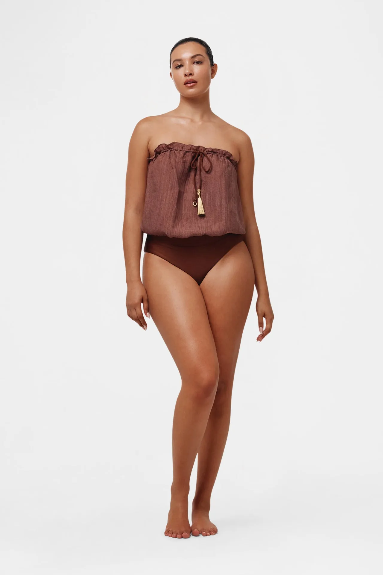 Brown Bandeau Silk Swimsuit sold by HANNE BLOCH product image thumbnail 3