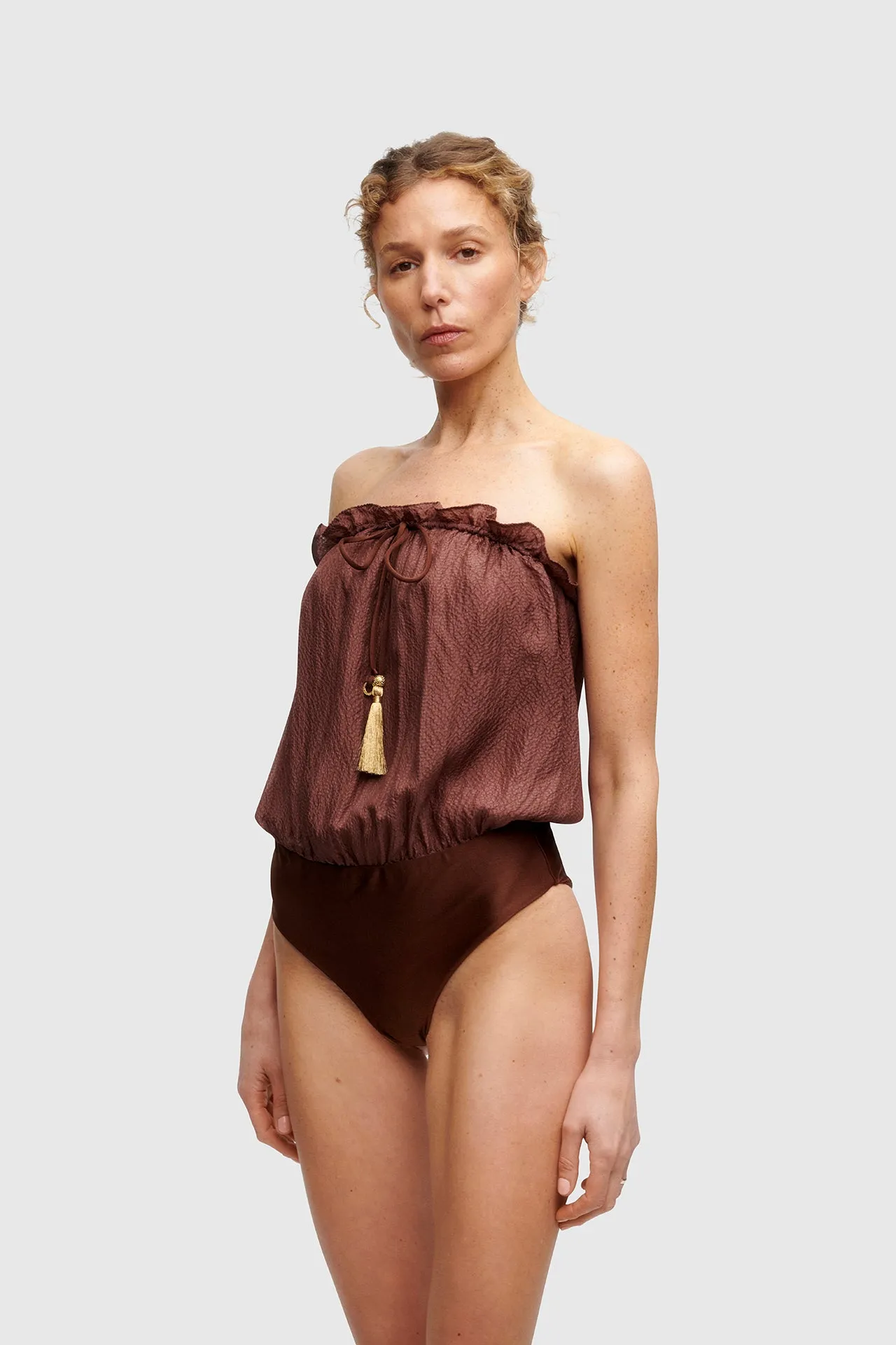 Brown Bandeau Silk Swimsuit sold by HANNE BLOCH product image thumbnail 5