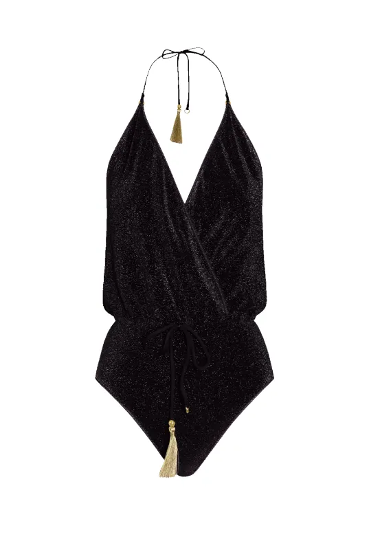 Black Glitter V-Swimsuit sold by HANNE BLOCH