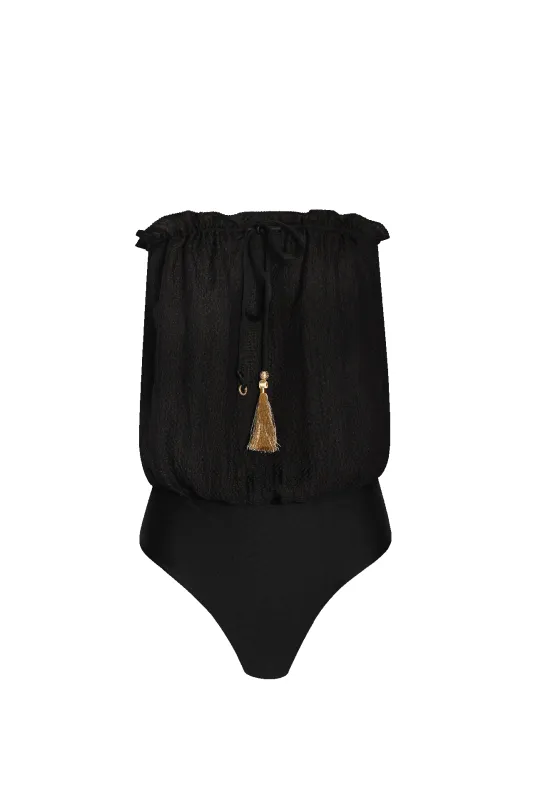Black Bandeau Silk Swimsuit sold by HANNE BLOCH