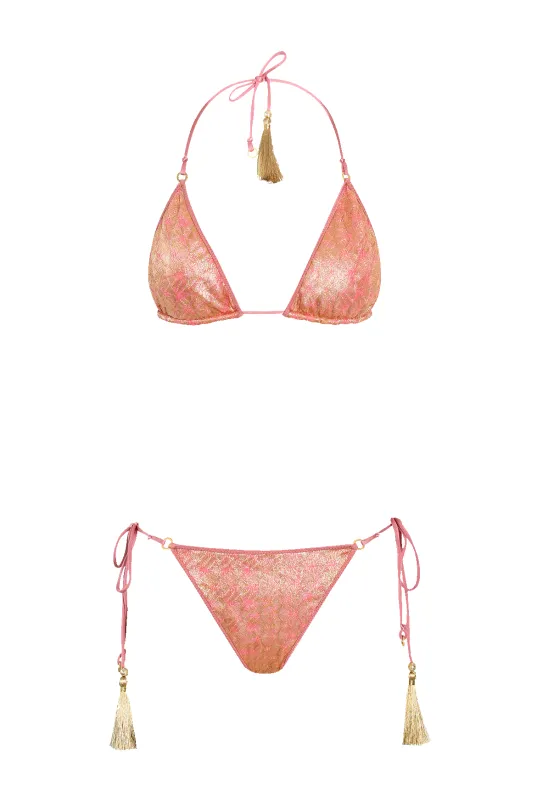 Gold Rose Knit Tiny Triangle Bikini sold by HANNE BLOCH
