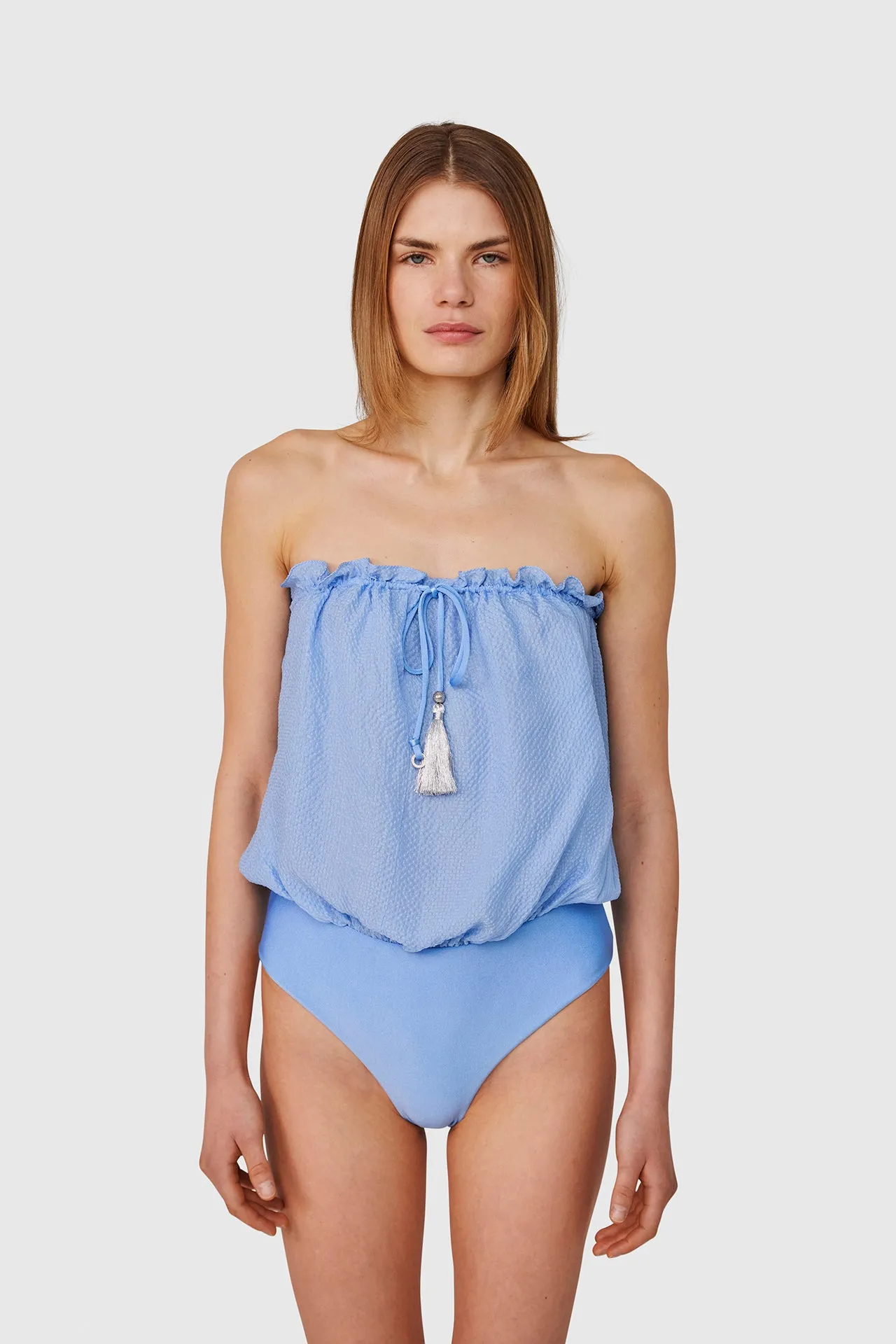 SkyBlue Bandeau Silk Swimsuit sold by HANNE BLOCH product image thumbnail 2