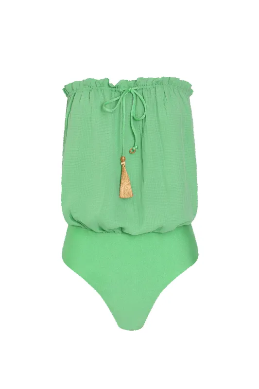 Mint Bandeau Silk Swimsuit sold by HANNE BLOCH
