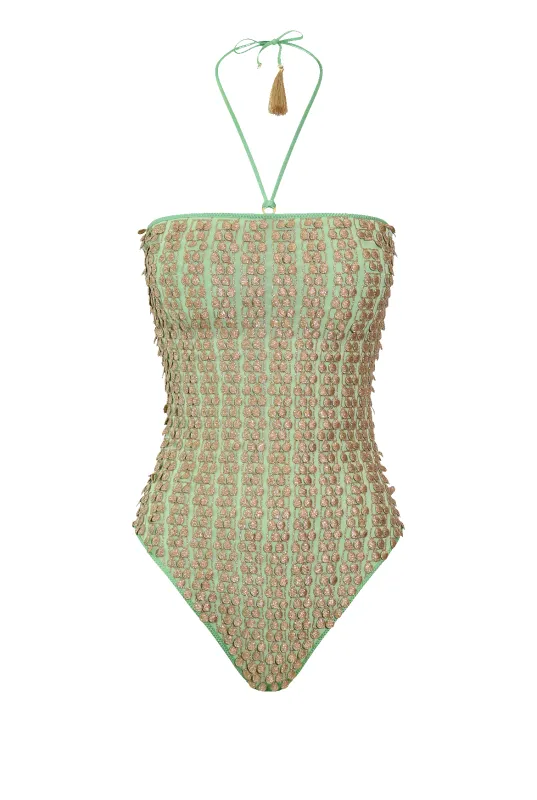 Mint Pom Pom Swimsuit sold by HANNE BLOCH
