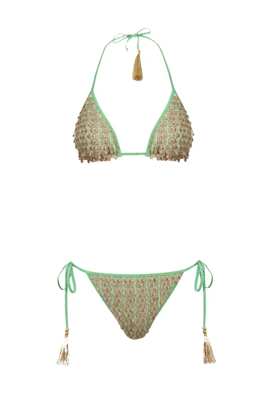 Mint Pom Pom Triangle Bikini sold by HANNE BLOCH
