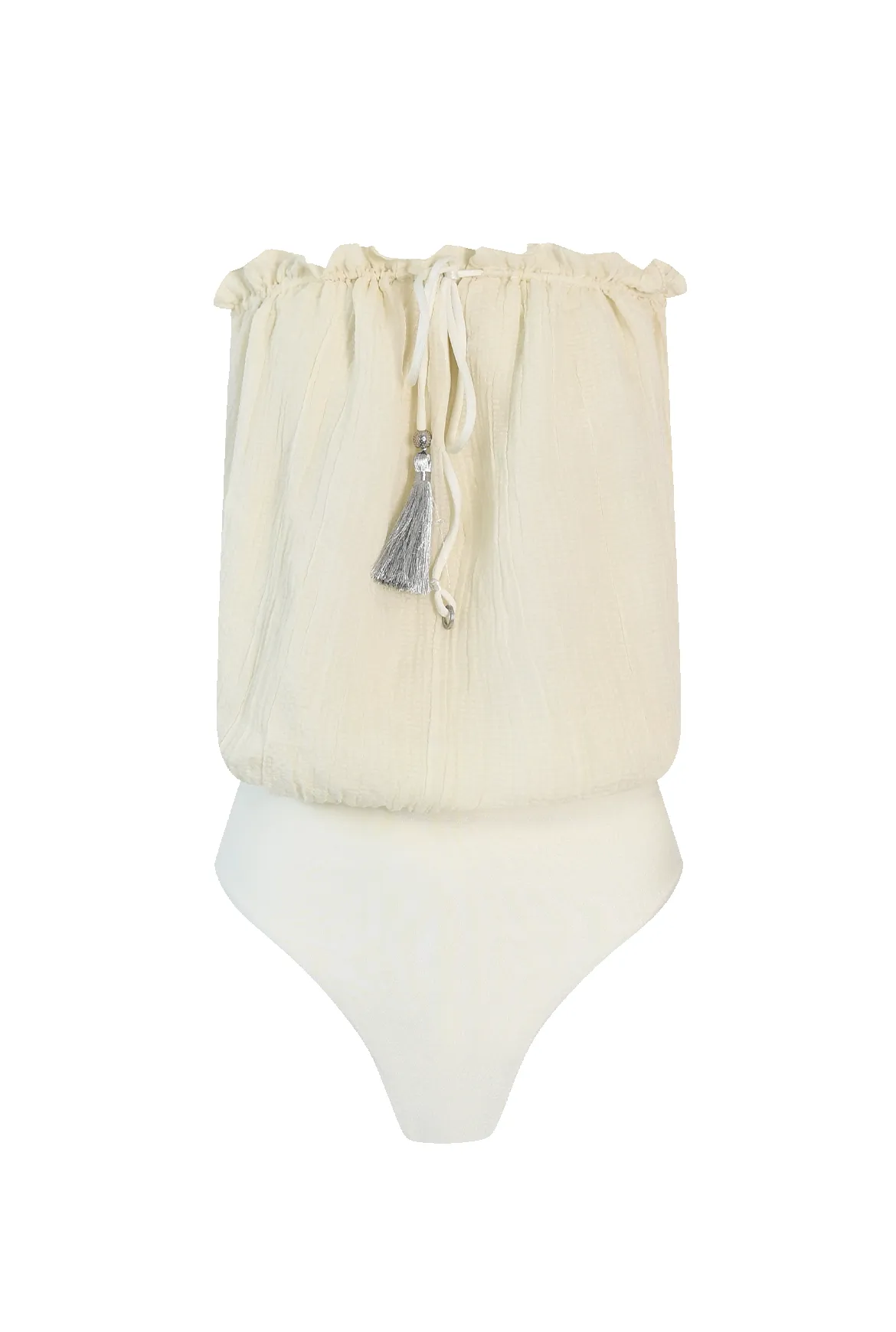 Ivory Bandeau Silk Swimsuit sold by HANNE BLOCH