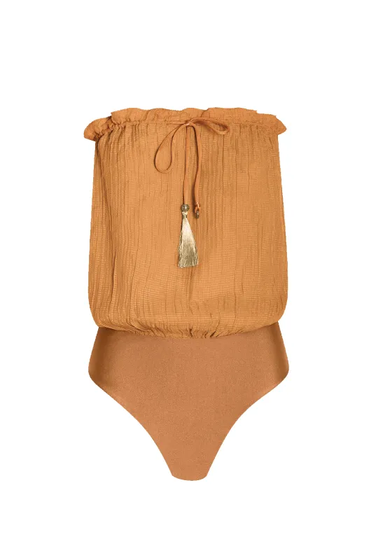 Rust Bandeau Silk Swimsuit made by HANNE BLOCH