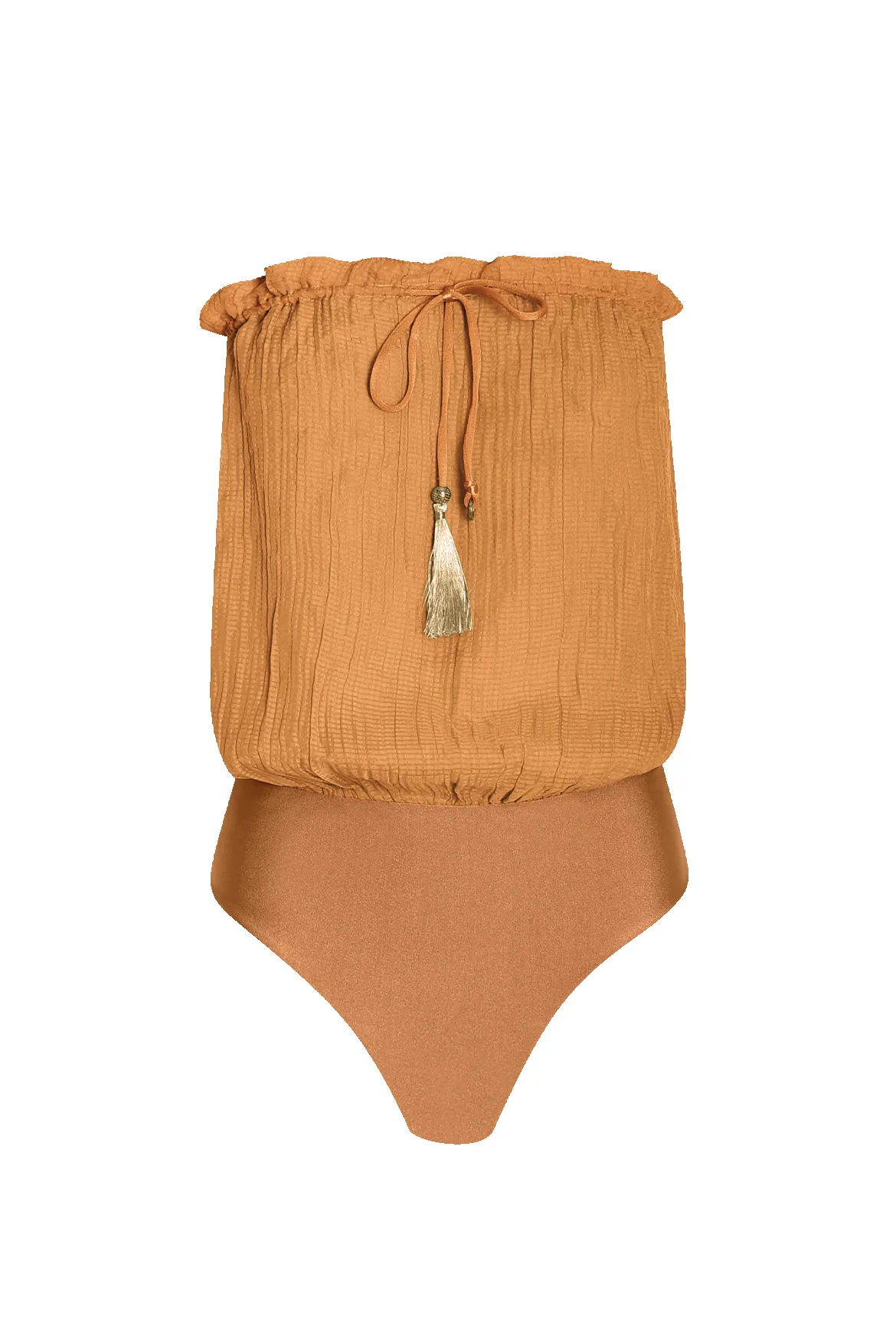 Rust Bandeau Silk Swimsuit sold by HANNE BLOCH