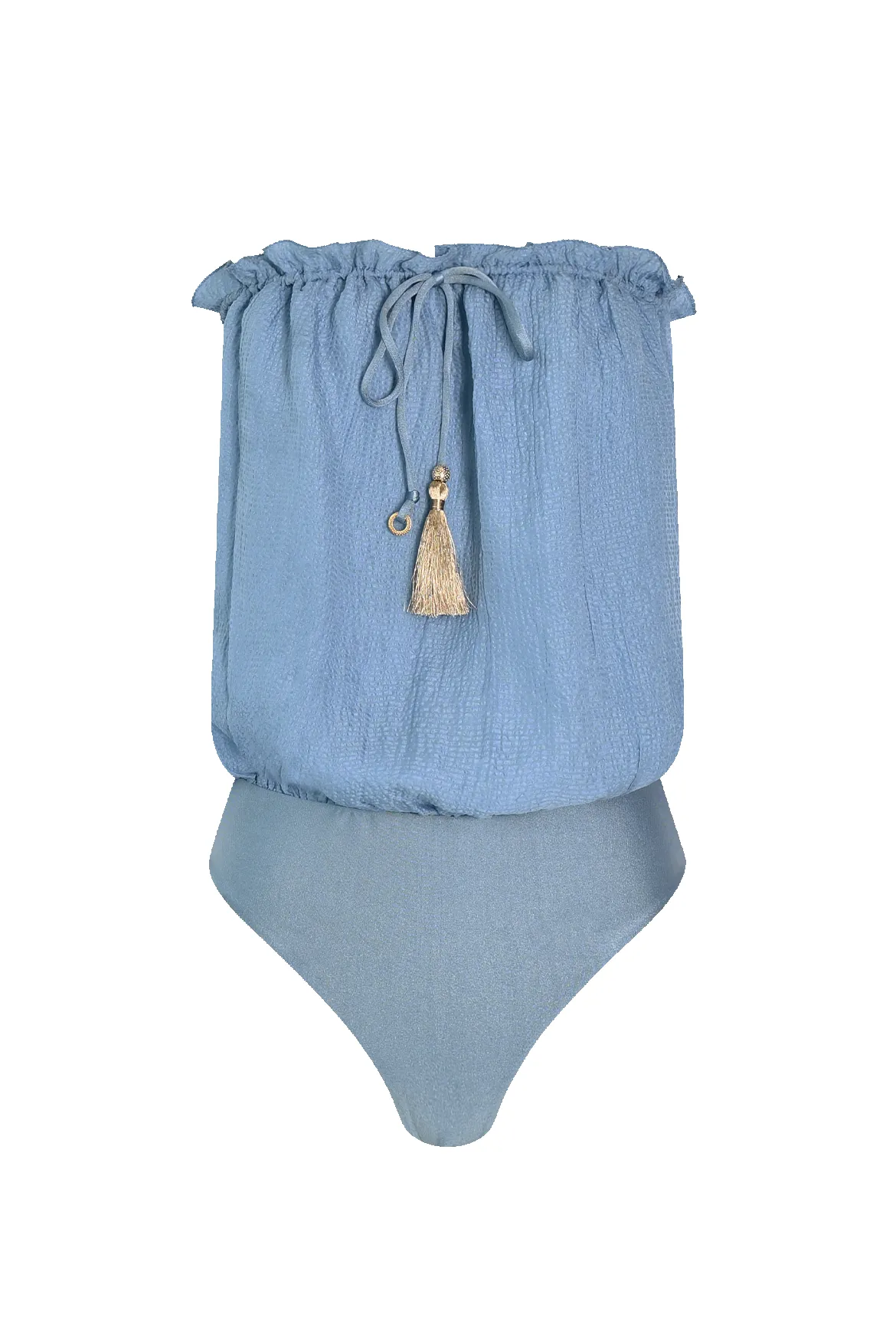 Blue Bandeau Silk Swimsuit sold by HANNE BLOCH