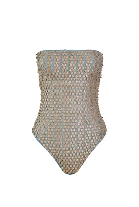 Blue Pom Pom Swimsuit sold by HANNE BLOCH