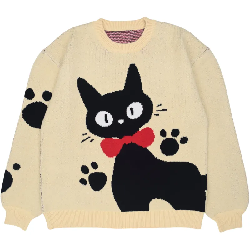 【AMBLER】 Cat biting Cat Pullover Crew Neck Sweater Knit AMBLER Cat Biting Cat Crew Neck Sweater – SeoulSeoul