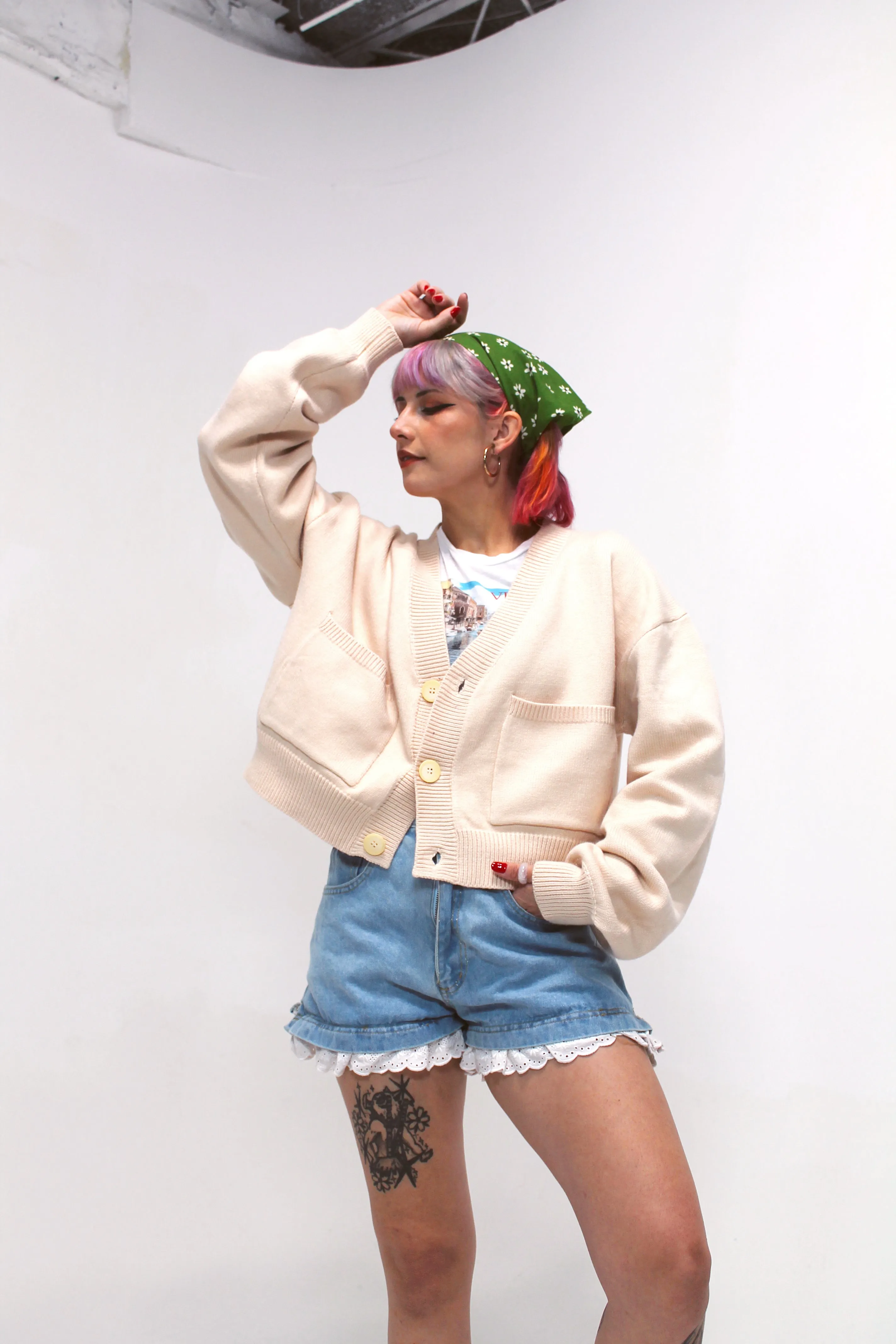 Cropped Beige/Cream/Nude Cardigan sold by Steady Hands product image thumbnail 3