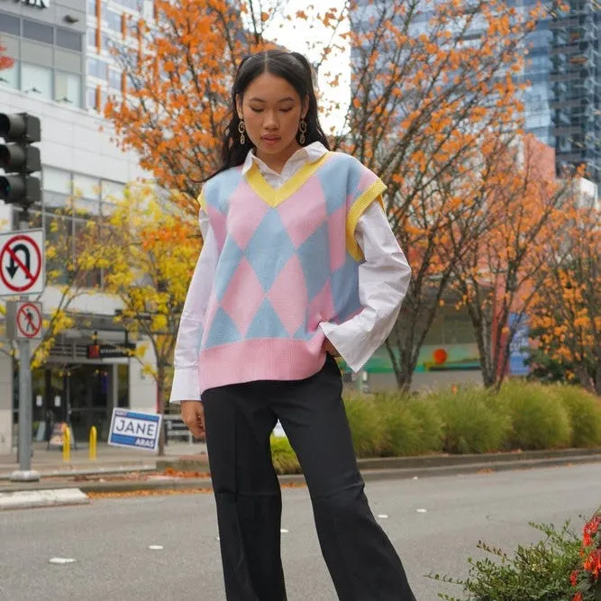 Blue and Pink Argyle Sweater Vest sold by Steady Hands product image thumbnail 3