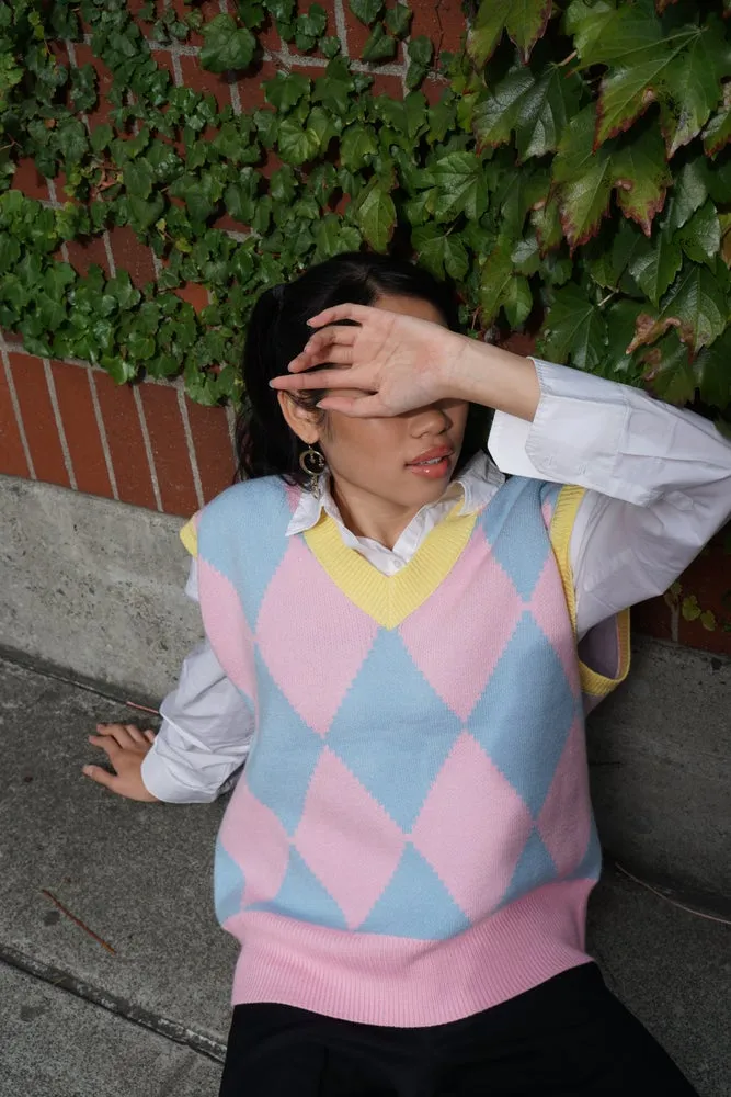 Blue and Pink Argyle Sweater Vest sold by Steady Hands product image thumbnail 4