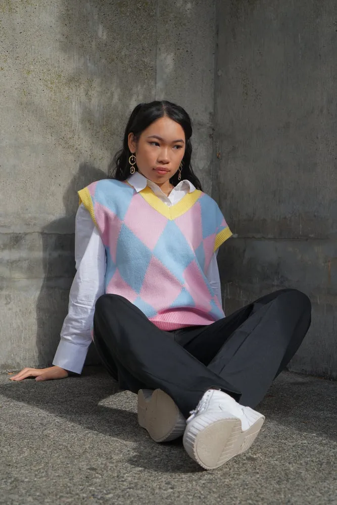 Blue and Pink Argyle Sweater Vest sold by Steady Hands product image thumbnail 5