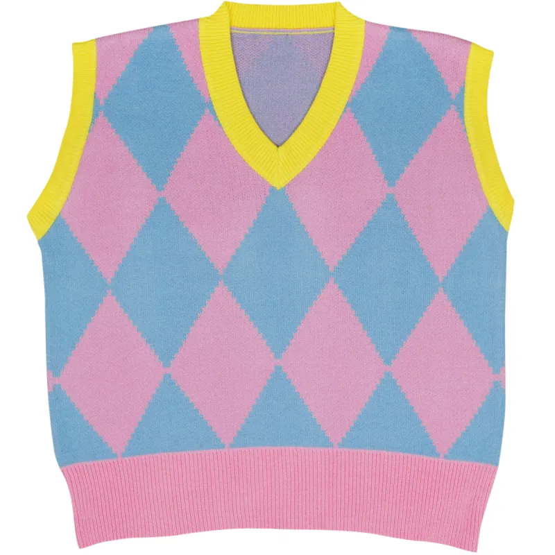 Blue and Pink Argyle Sweater Vest sold by Steady Hands
