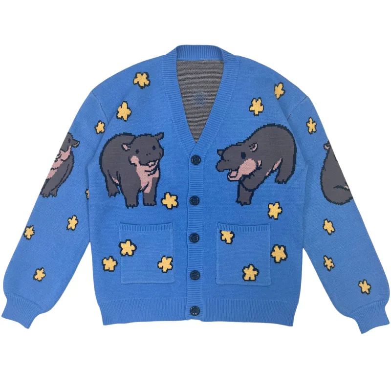 Blue Pygmy Hippo Cardigan sold by Steady Hands