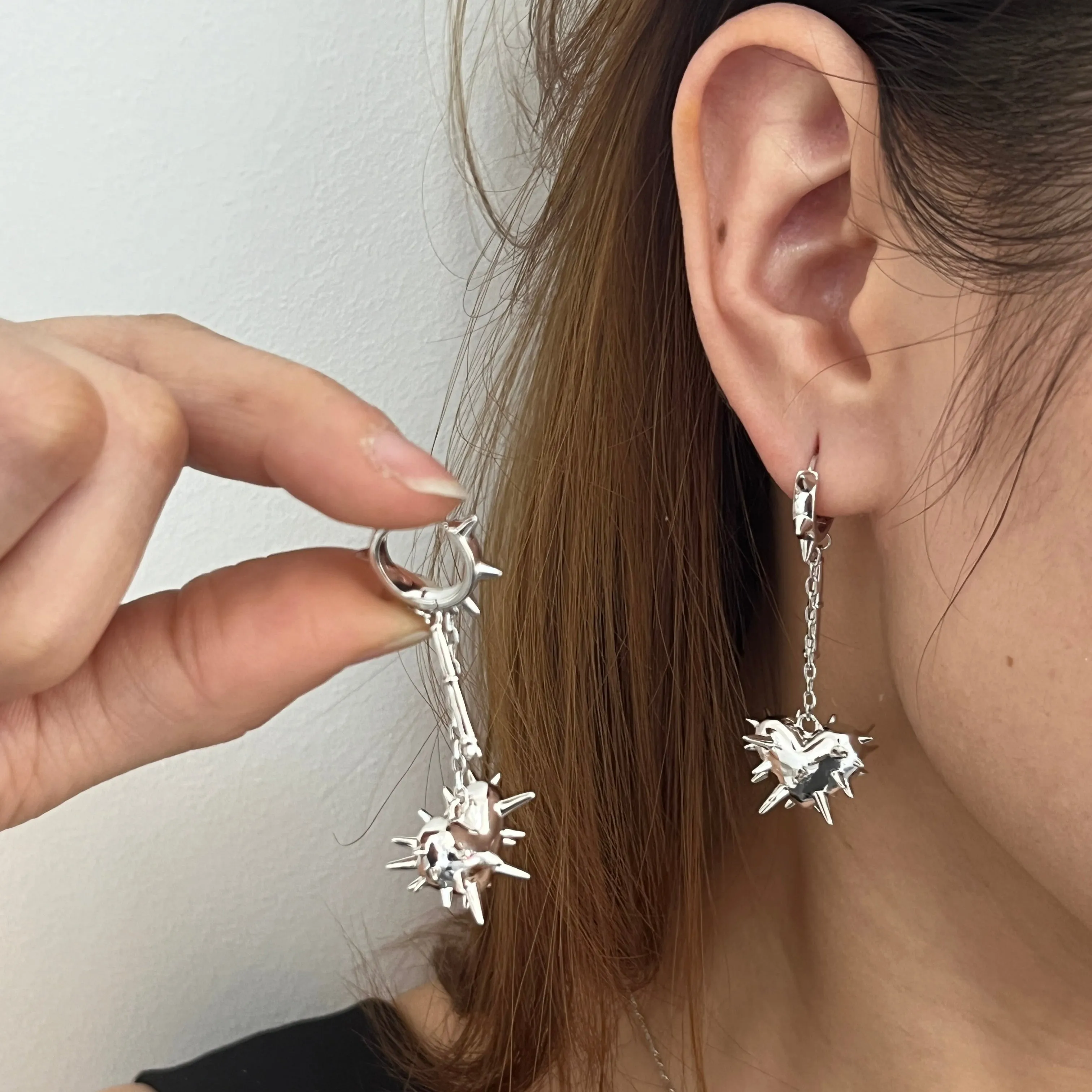 Silver Heart Flail Earrings sold by Steady Hands product image thumbnail 2