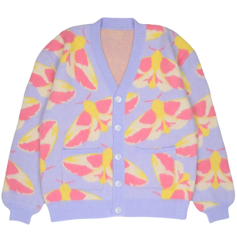 Fuzzy Rosy Maple Moth Cardigan sold by Steady Hands