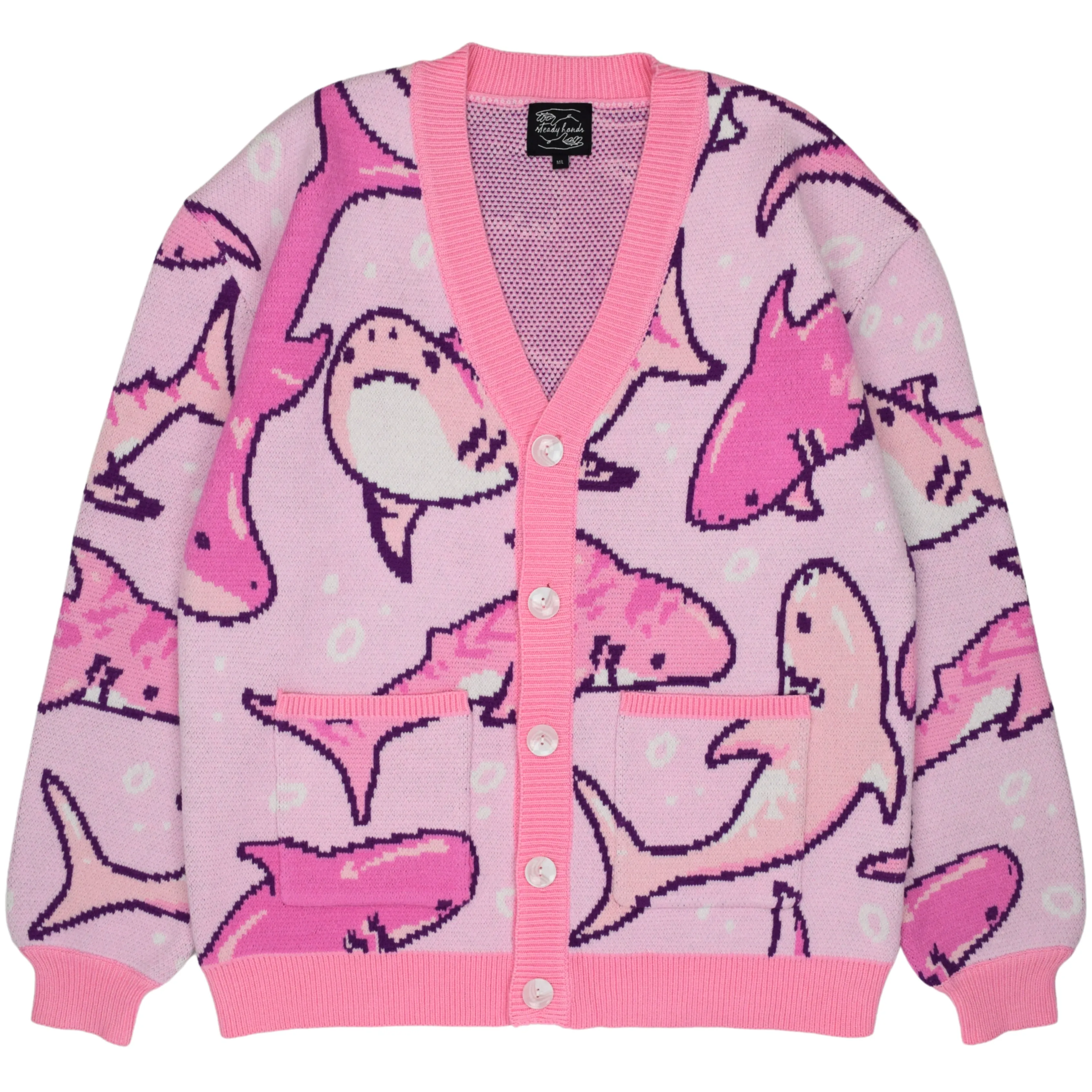 Pink Shark Cardigan sold by Steady Hands