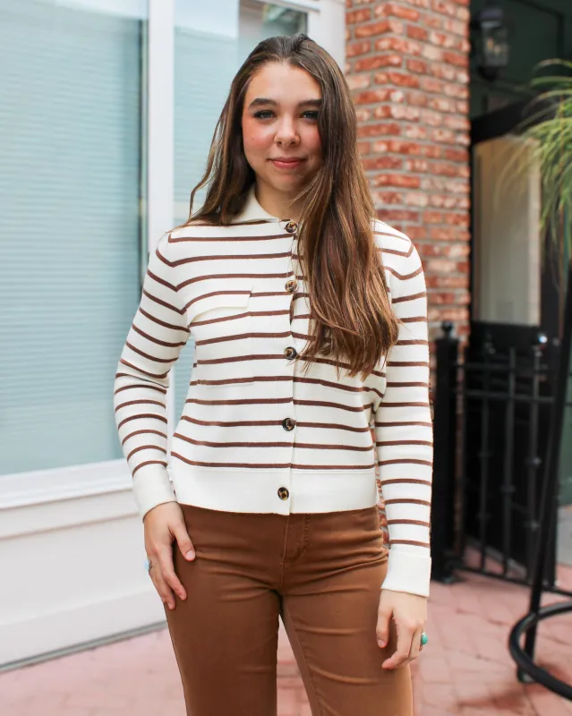 Moonstone Button Front Striped Cardigan sold by Magnolia & Oak