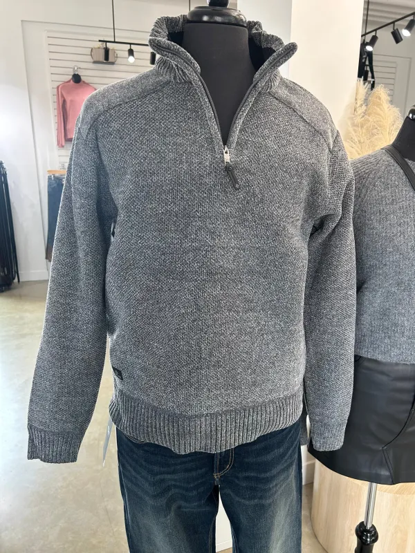 Chenille Mock Neck Zip Black Melange Sweater sold by Magnolia & Oak