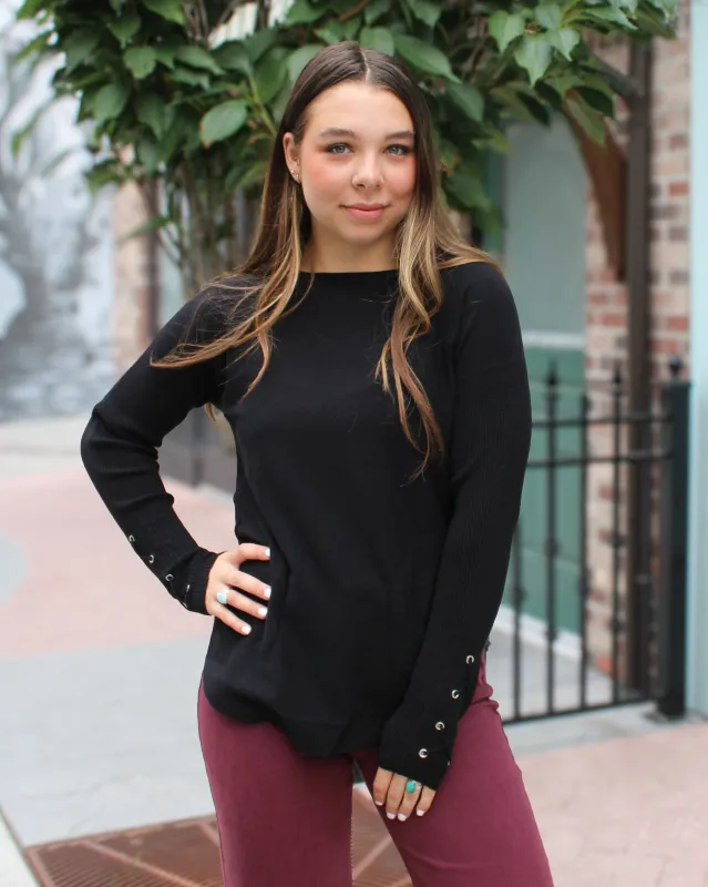 Lace Up Sleeve Sweater with Pockets made by Charlie B