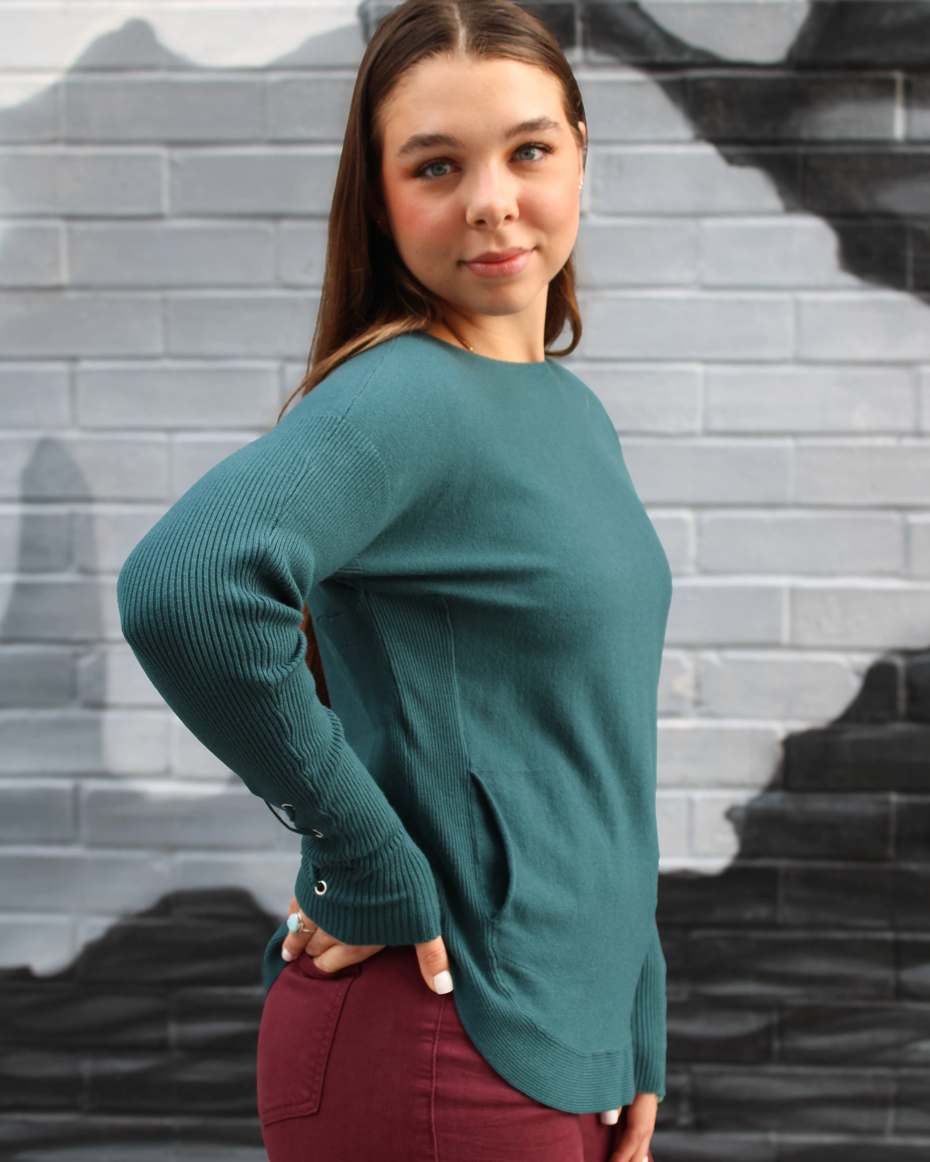 Lace Up Sleeve Sweater with Pockets sold by Magnolia & Oak product image thumbnail 3
