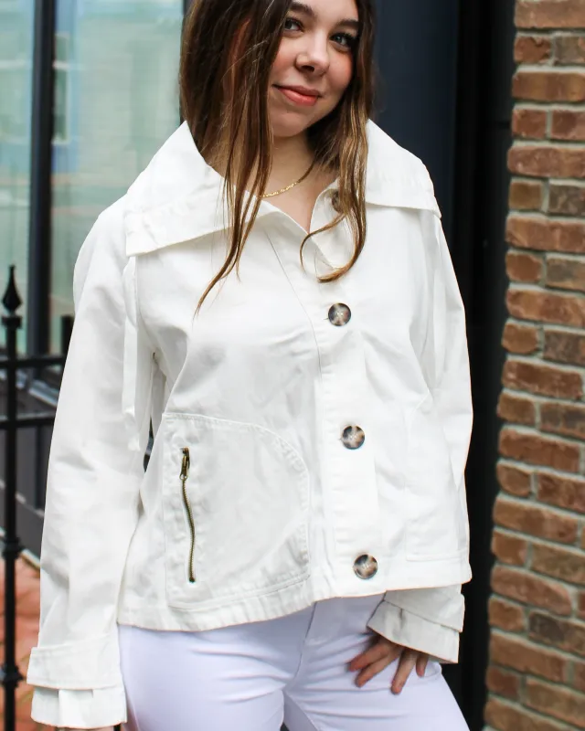 Collared Cotton Twill Jacket with Box Pleat Back sold by Magnolia & Oak