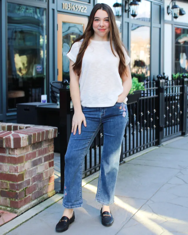 Embroidered Roll Up Cuff Jeans made by Charlie B